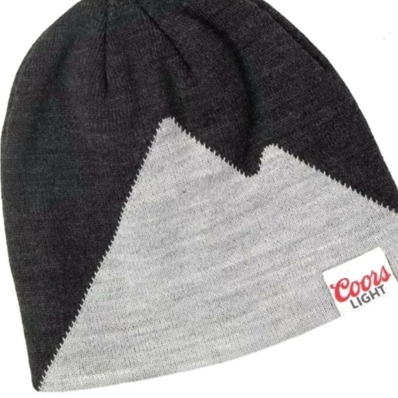 COORS LIGHT Logo Mountain Art Knit Beanie Scull Cap Jacquard Charcoal Hat - OSFM - Picture 3 of 4